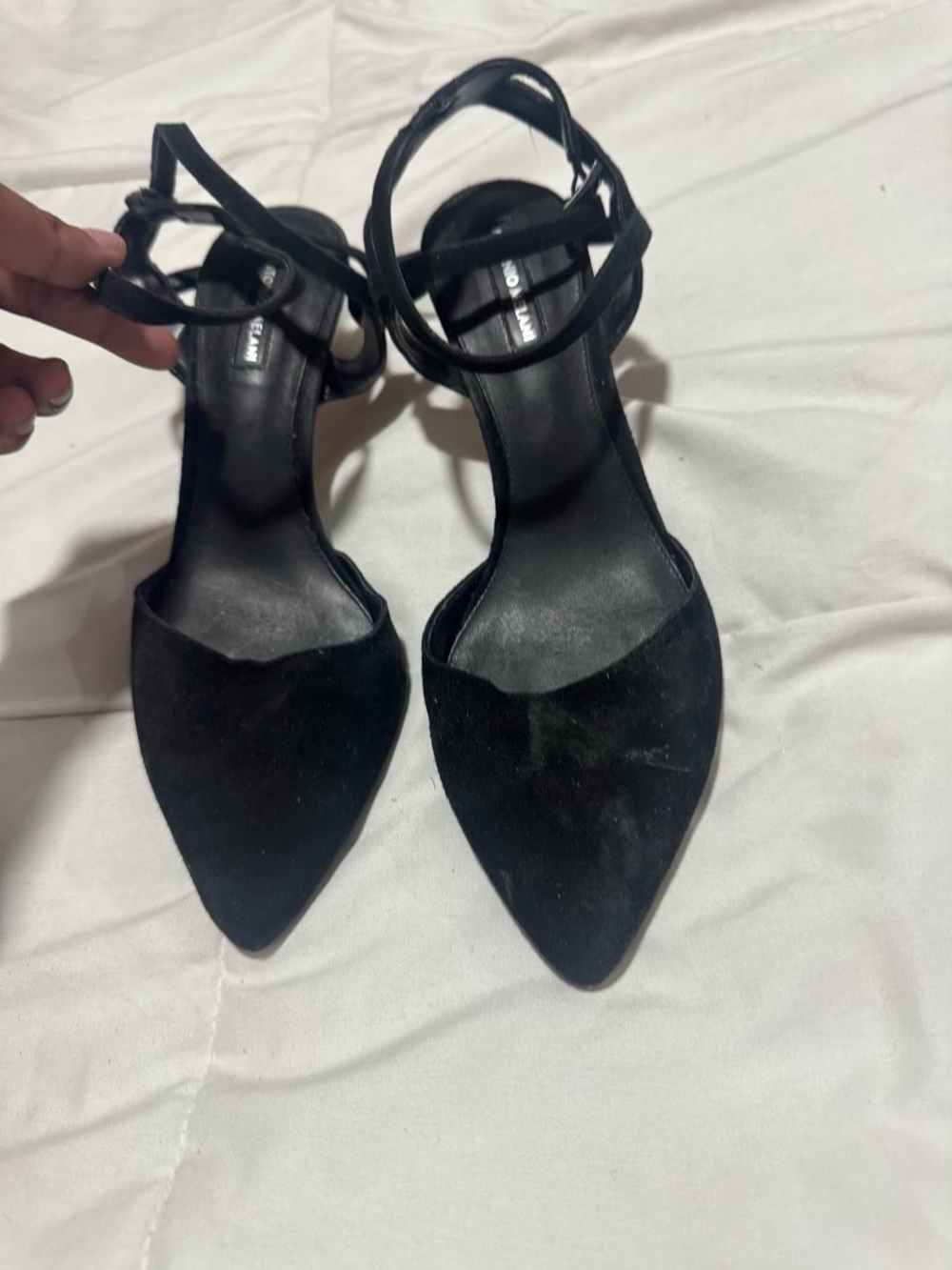 Women's Black Pointed Ankle-Strap Heels